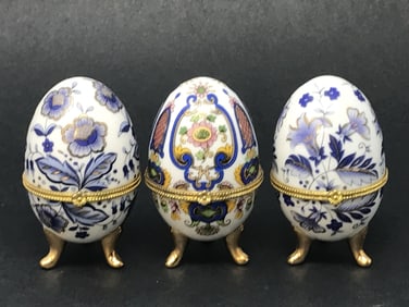 3-Footed Porcelain Hinged Eggs, Set of 3