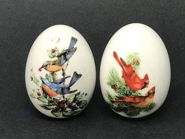 Avon Decorated Porcelain Eggs, Set of 2
