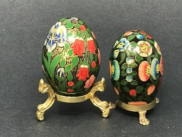 Papier Mache Hand Painted Eggs, Lot of 2
