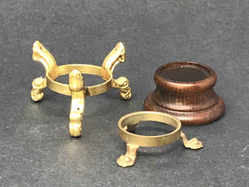 Stands for Eggs, Lot of 3: Stands for Eggs, Lot of 3. 2 Brass 1 wood. 1/2"h, 1 3/8"h, and 1"h. 3oz.