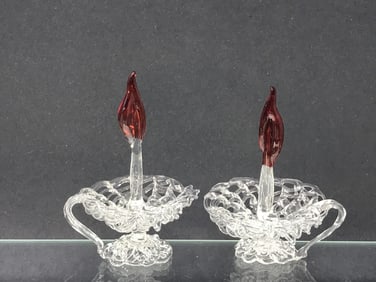 Pair of Glass Candle Sticks