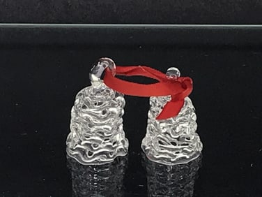 Pair of Glass Spun Bells with Red Ribbons