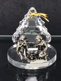 Glass Nativity Scene with Tree for Background