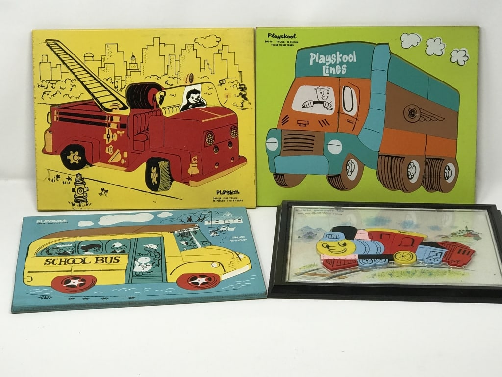 Playskool Wood Puzzels, Lot of 4: Playskool Wood Puzzels, lot of 4. 4 lbs. 1 oz. 10" x 11.5" x 2".