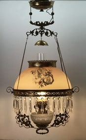 Electrified Victorian Brass Oil Ceiling Lamp