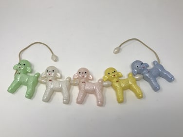 Crib Decor of Lambs on Elastic Band, Vintage