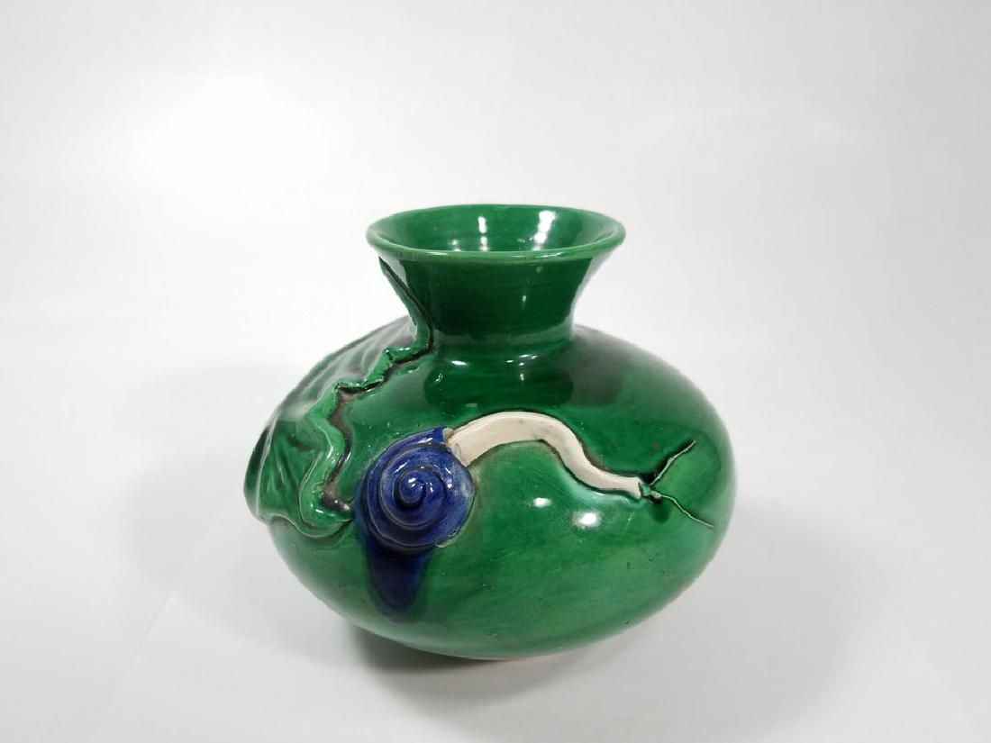 Awaji Arts and Crafts Majolica Vase w/ Snails (1 of 3)