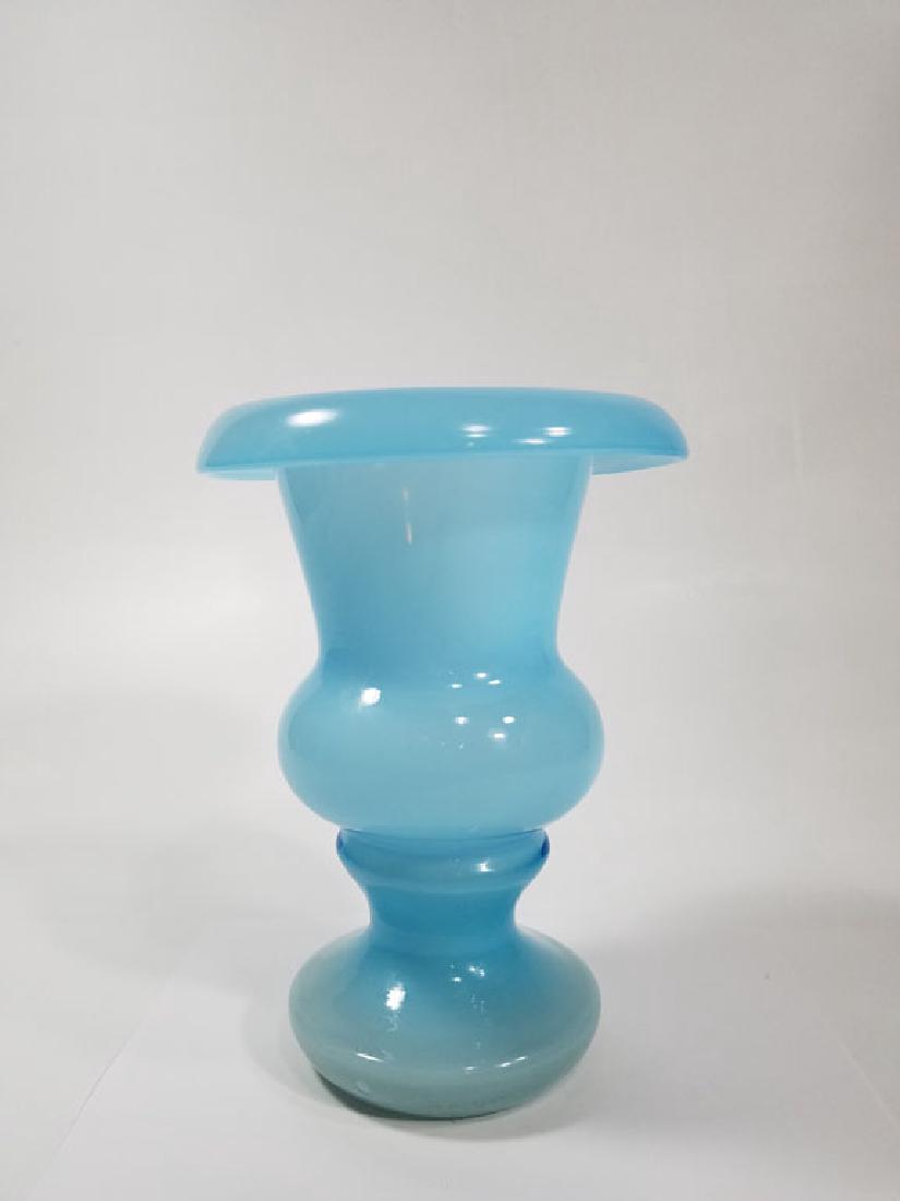 French Opaline Blue Vase w/ Turned Over Rim: Nice color and great condition. 9.5" Tall