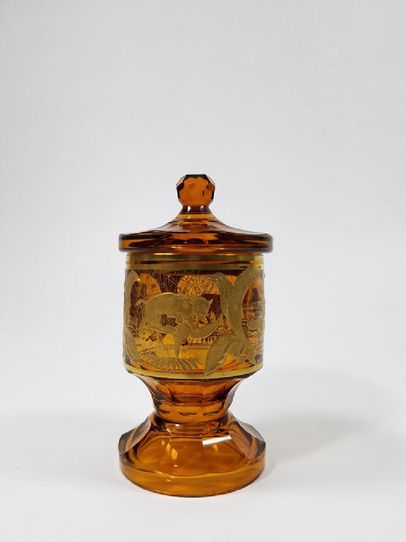 Moser Amber Glass and Enamel Compote w/ Lions (1 of 5)