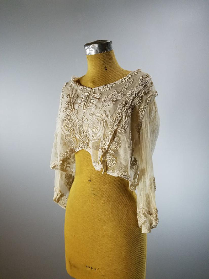 Antique Embroidered Edwardian Blouse: c.1905. Austrian. Comprised of a vest and jacket attached underneath. Lining has been cut, it might have been a dress at some time.