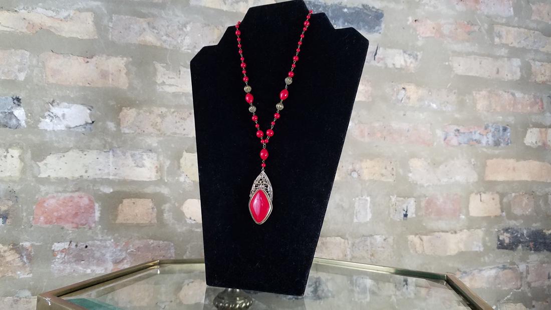Art Nouveau Czech Glass Red Necklace (1 of 3)