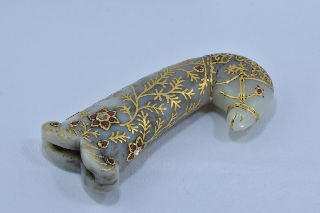 MUGHAL-STYLE JADE GOLD & GEM ENCRUSTED RAM DAGGER (1 of 10)