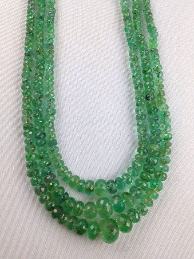 170 CTS 3 STRAND NATURAL EMERALD FACETED BEADS NECKLACE (1 of 6)