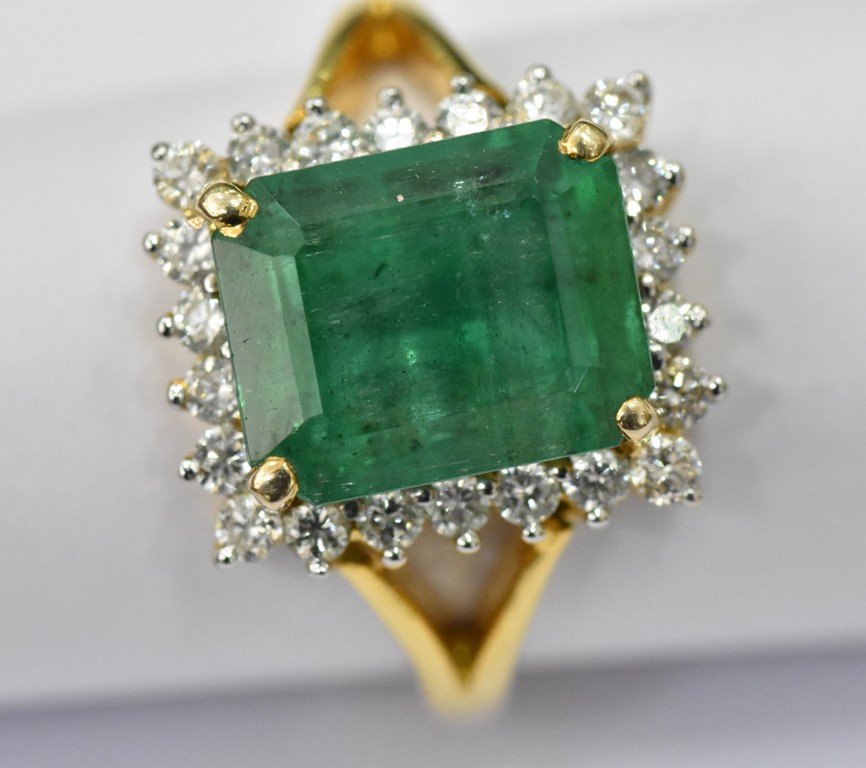 14 Kt Gold Emerald Diamond Ring, 6.50 tcw (1 of 4)