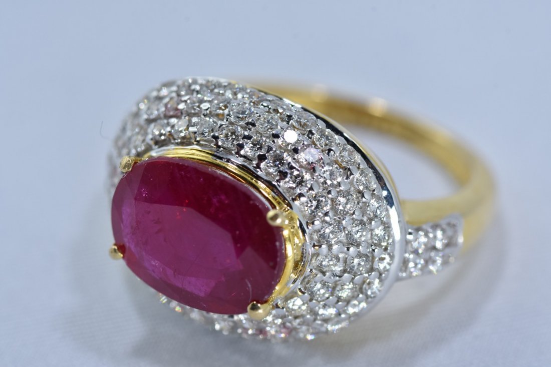 18k Yellow gold 3.87ct Ruby 1.10ct dimond Ring (1 of 4)