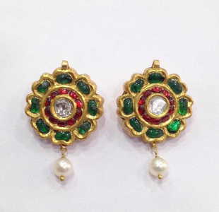 Vintage Ruby Earrings For Antique 22k Solid Gold Mughal Style Emerald Diamond Earrings