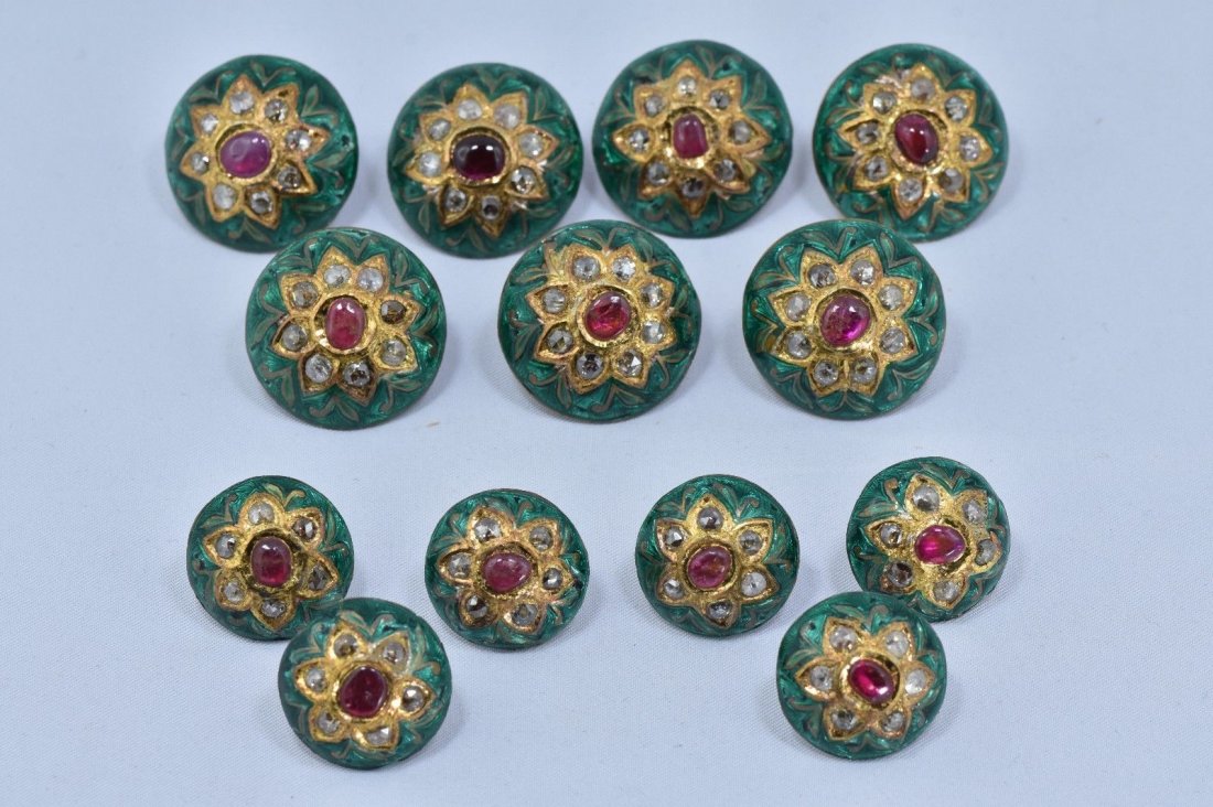 GOLD -SILVER- UNCUT-DIAMOND ENAMEL WORK BUTTON SET (1 of 6)