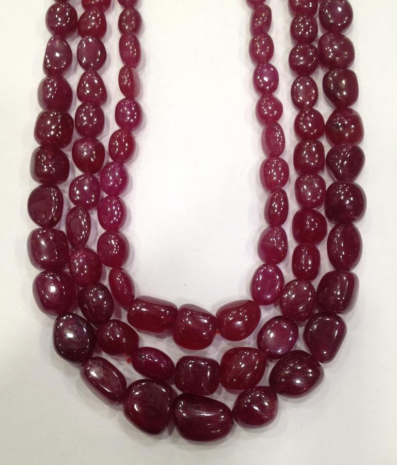 NATURAL 1100 CT GENUINE RUBY TUMBLE BEADS 3 STRAND (1 of 6)