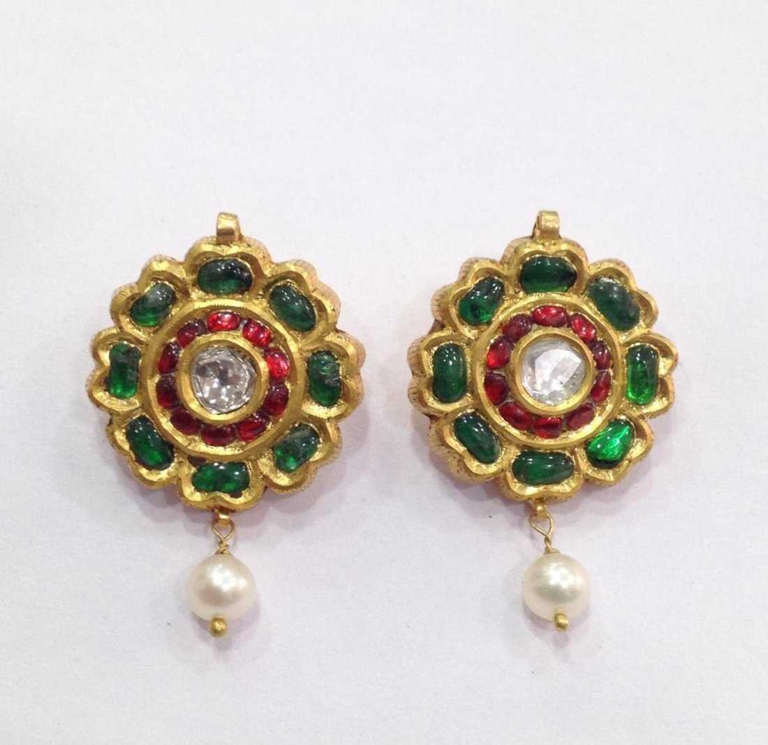 22K Solid Gold Mughal Style Emerald & Diamond Earrings (1 of 6)