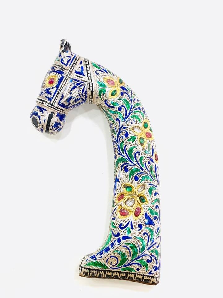 Vintage Silver Gold Enamel Gem Set Horse Head Handel (1 of 8)