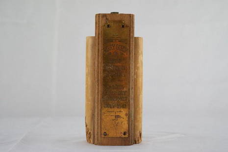 Fragment of Berry Gordy Boxing Trophy 1947: Fragment of Trophy. Reads "BERRY GORDY JR. / MOST OUTSTANDING BOXER / St. LOUIS OUTER CITY BOXING MEET / JULY 1947" As Found From Motown Mansion Collection, 918 West Boston Blvd. Detroit Michigan