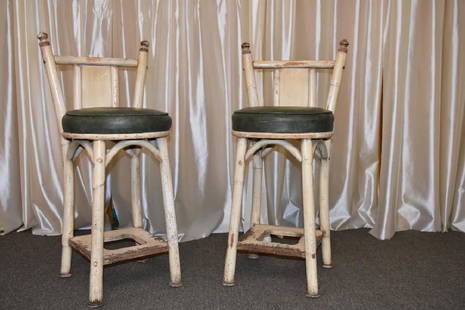 White Rattan Stools Pair: Pair of White Rattan Stools From Pool House Motown Mansion Collection, 918 West Boston Blvd. Detroit Michigan 48202. Purchased From Berry Gordy. Dimensions: 37" x 18" x 18" As Found.