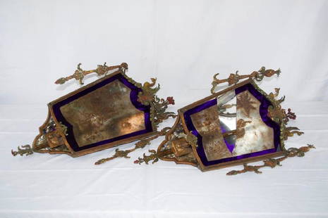 Amazing Pair of Antique Corner Wall Sconces: Lot of 2 Amazing Antique Wall Sconces, Lighted. One with broken glass. From the Property at 918 W. Boston Blvd. Detroit MI 48202 8.8 Pounds Each. 27"x13" Each As Found.