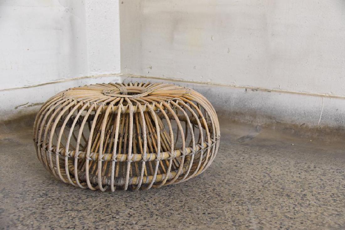 Weathered Franco Albini Rattan Pouf: Franco Albini rattan Pouf or OttomanSize: 21.5" x 9.5"
