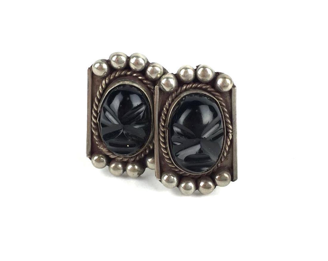 Vintage Mexican Silver and Obsidian Earrings (1 of 6)
