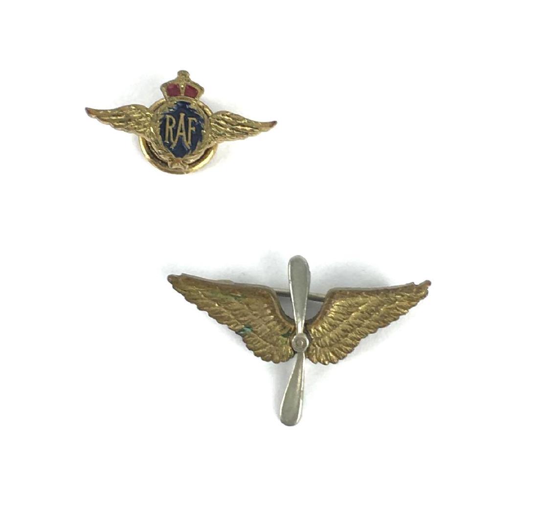 Lot of 2 Vintage Aircraft Pins: Lot of 2 Vintage Aircraft Pins, First Pin is a WII RAF Royal Air Force Bundles For Britain By Monet Pin, Stamped on Reverse, Second Pin is a WW11 USAAF Wings and Propeller Pin, Total Weight 4.1g,