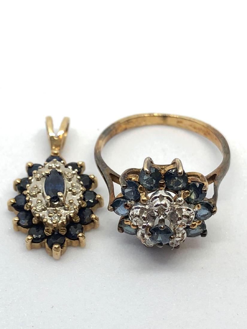 10k Gold Pendant & Ring Lot with Blue Gems (1 of 3)