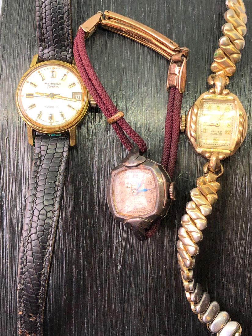Lot of Three Vintage Ladies Watches: Lot of Three Vintage Ladies Watches Gruen VeriThin, As-is, Missing Clasp, Engraved, "To Lovely Eileen, 5-14-51" Bulova Ladies Watch, with Kreisler Band Wittnauer Ladies Watch, with Leather B