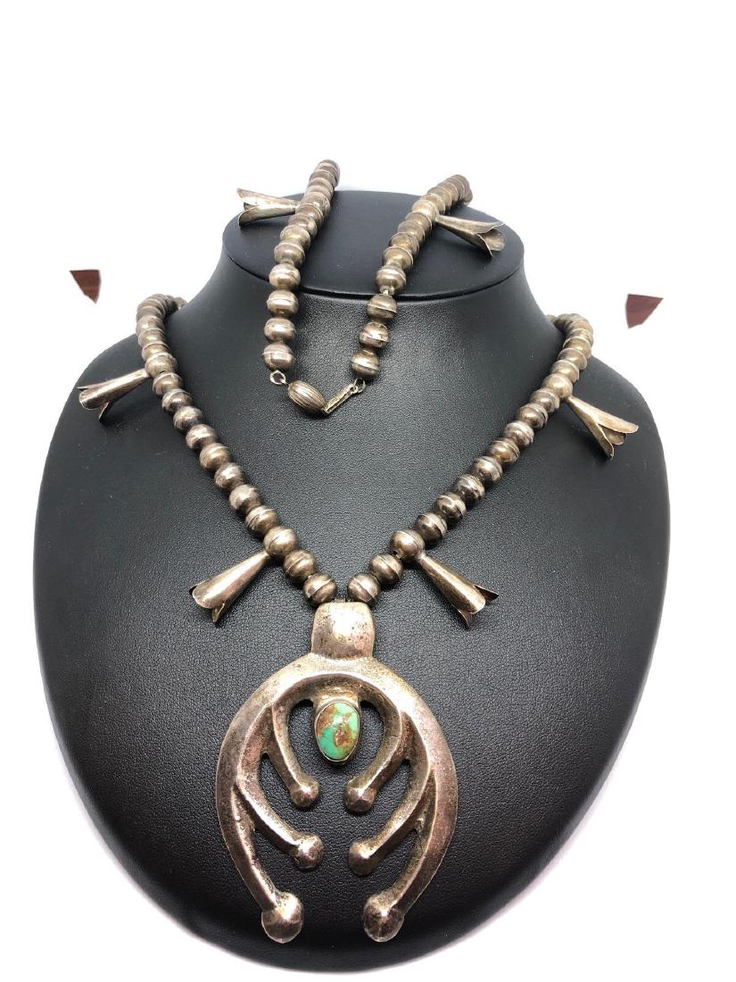 Sterling Silver and Turquoise Squash Bloosom Necklace (1 of 5)