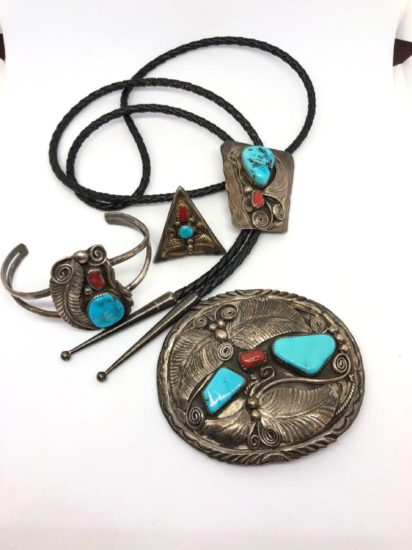 Lot of Four Sterling Silver and Turquoise Apparel (1 of 3)