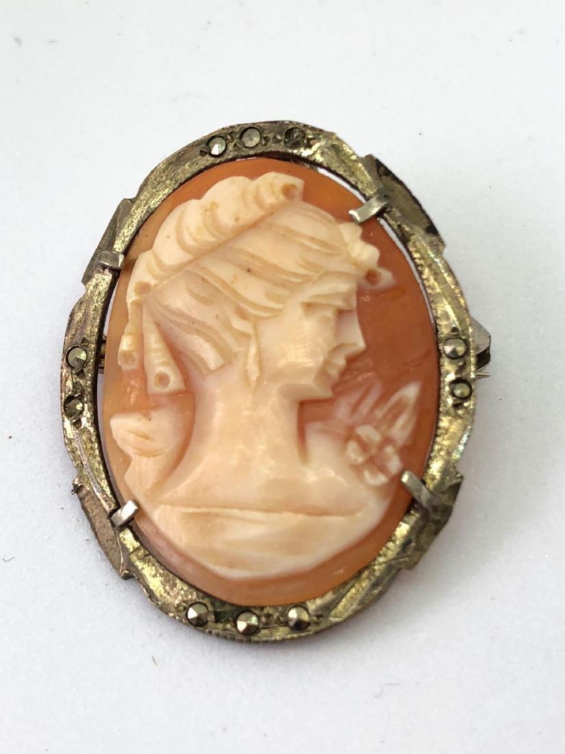 Lot of One Antique Silver Cameo Pin: Lot of One Antique Silver Cameo Pin Marked "800"