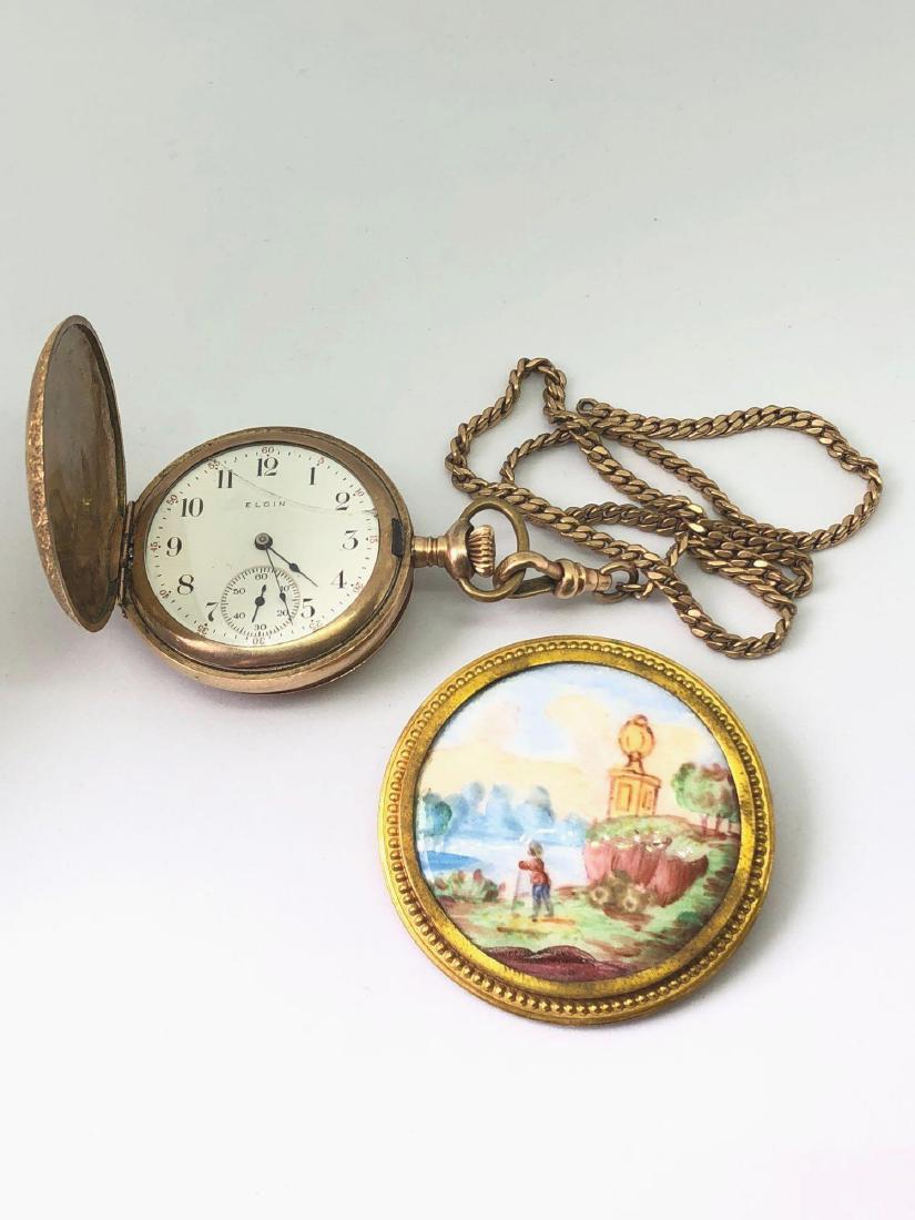 Lot of One Handpainted Brooch and One Elgin Pocket (1 of 6)