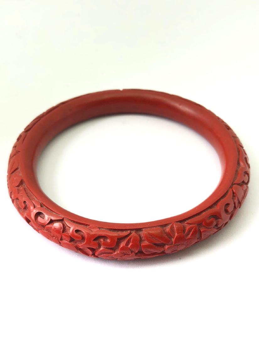 Lot of One Vintage Carved Cinnabar Bangle Bracelet (1 of 3)