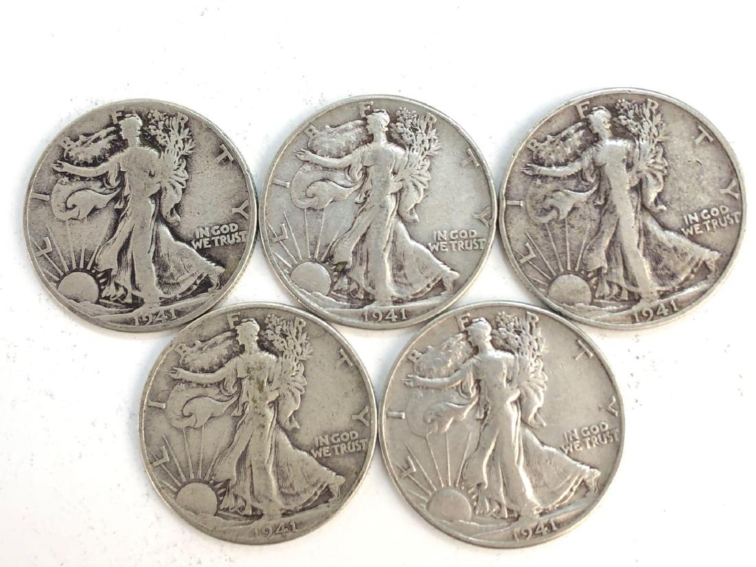 Lot Of Five 1941 Walking Liberty Half Dollars: Lot Of Five 1941 Walking Liberty Half Dollar Coins