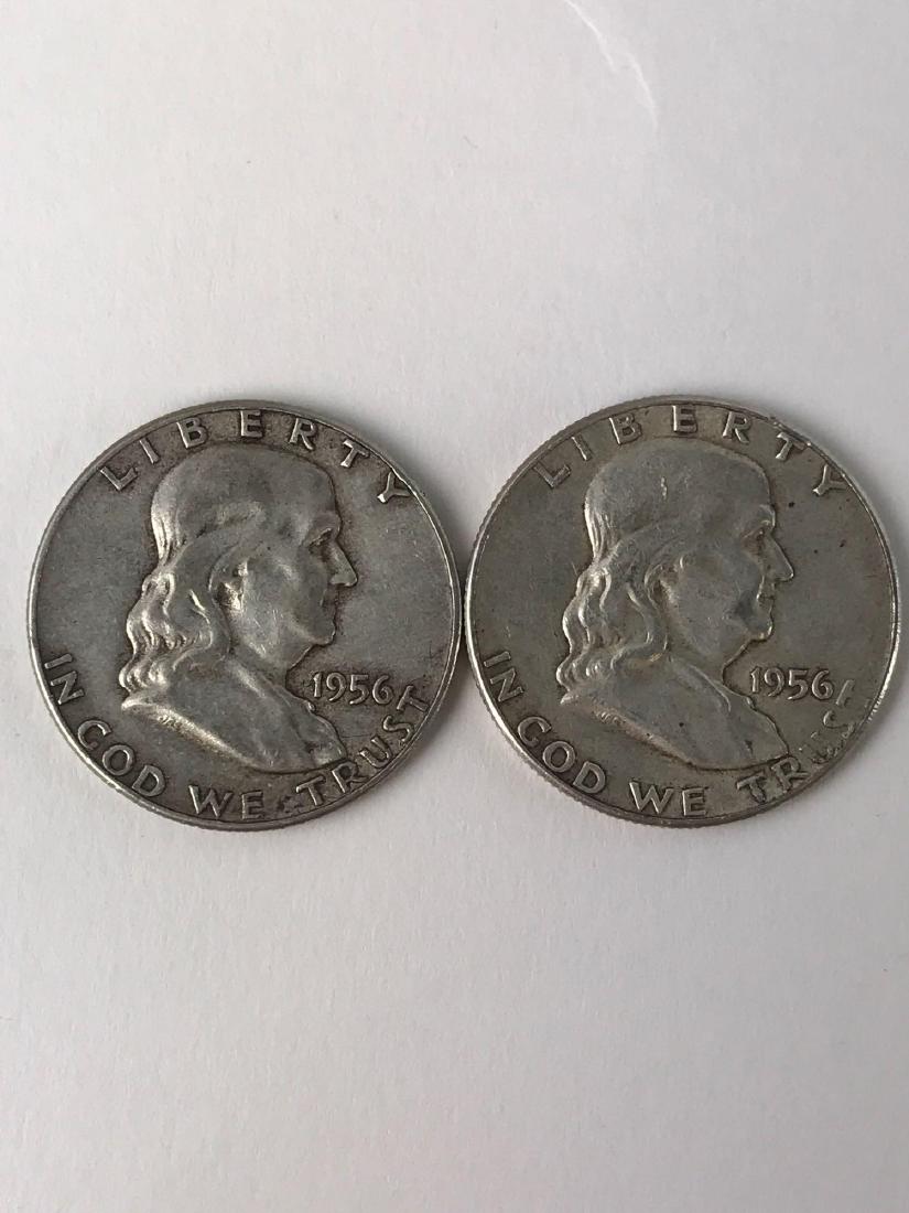 Lot Of Two 1956 Franklin Half Dollar Coins (1 of 3)