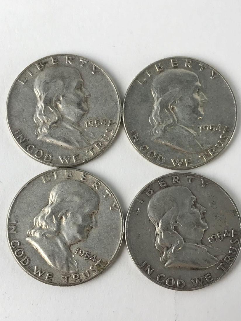Lot Of Four 1954 Franklin Half Dollar Coins (1 of 3)