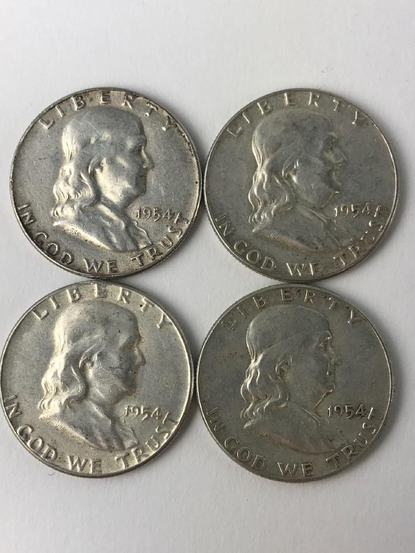 Lot Of Four 1954 Franklin Half Dollar Coins (1 of 3)