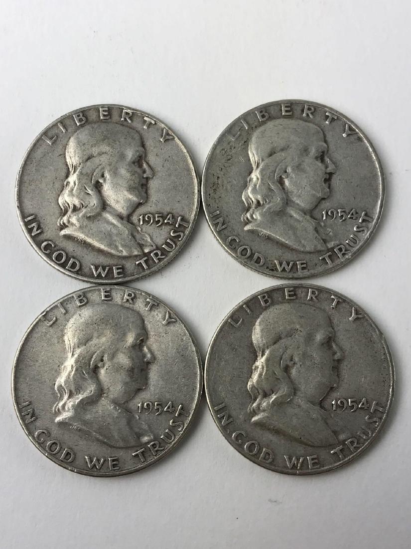 Lot Of Four 1954 Franklin Half Dollar Coins (1 of 3)