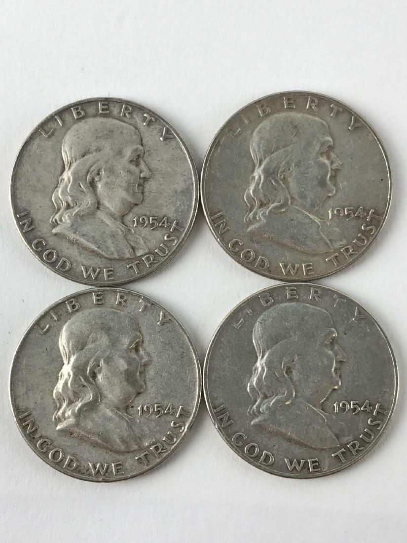 Lot Of Four 1954 Franklin Half Dollar Coins (1 of 3)