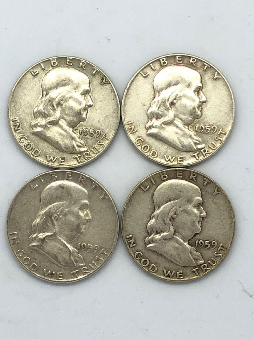 Lot Of Four 1959 Franklin Half Dollar Coins (1 of 2)