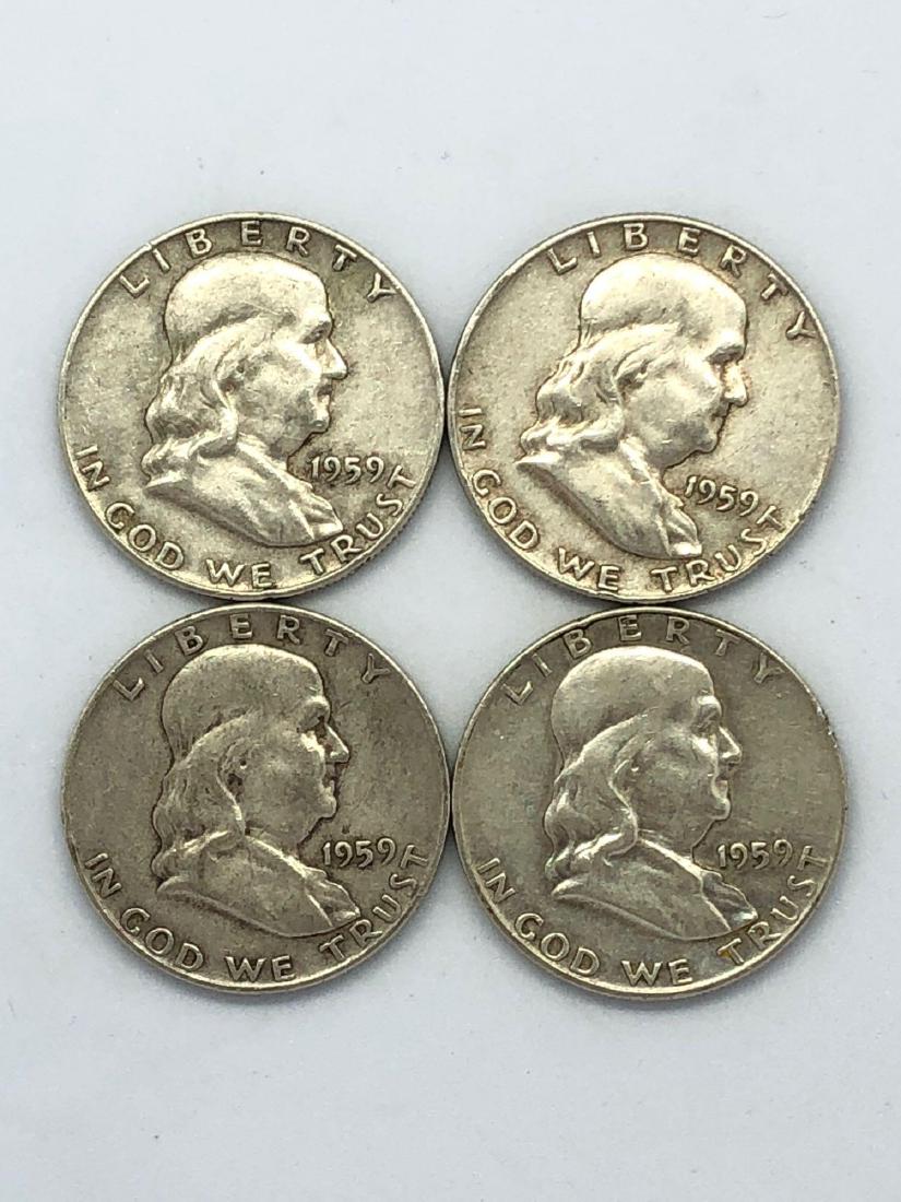 Lot Of Four 1959 Franklin Half Dollar Coins (1 of 1)