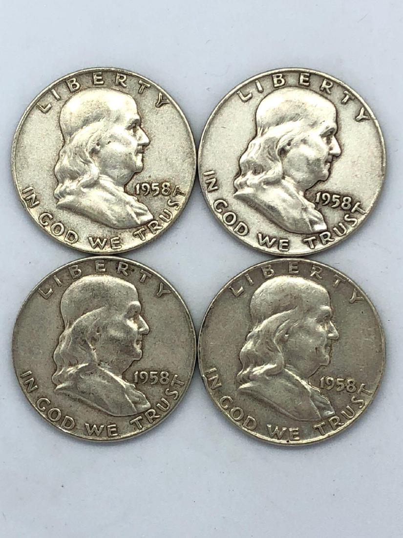 Lot Of Four 1958 Franklin Half Dollar Coins (1 of 2)