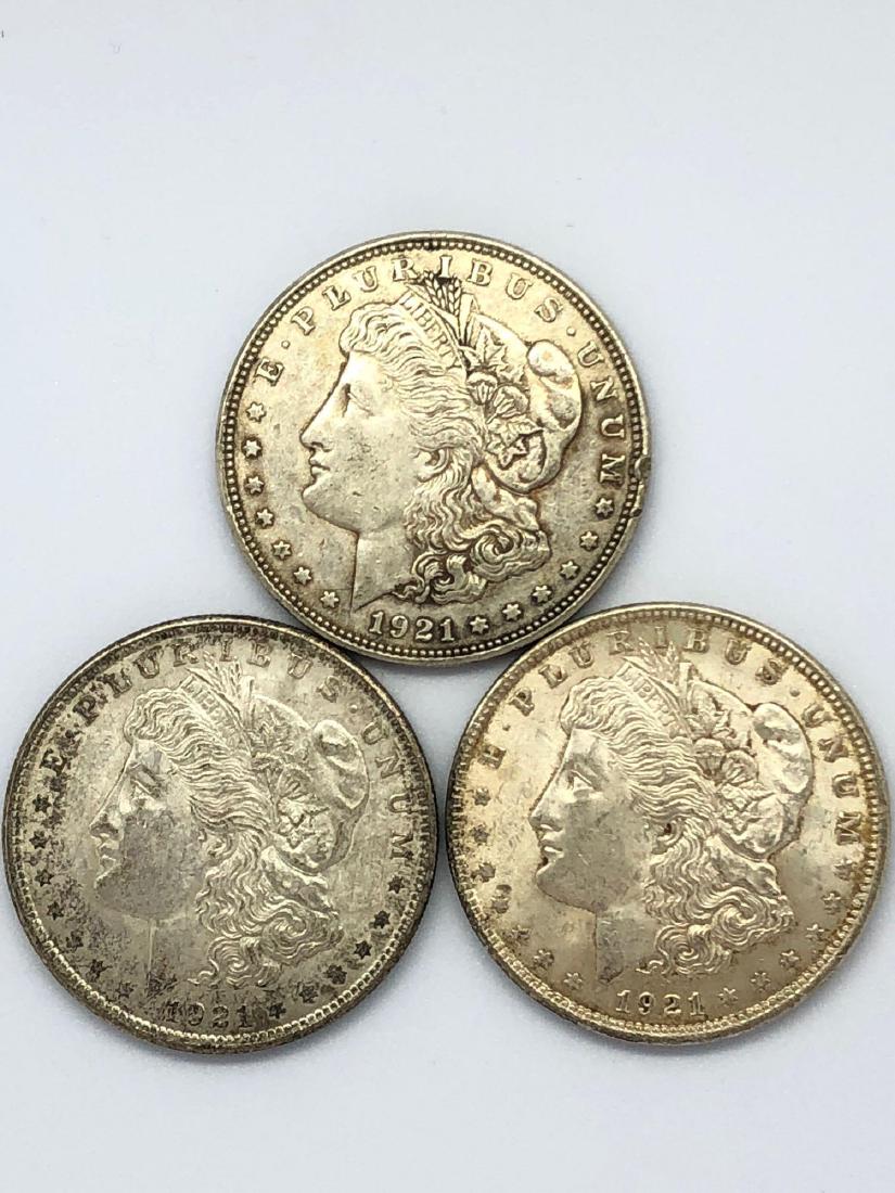 Lot Of Three 1921 Morgan Silver Dollar Coins P-Mint (1 of 2)