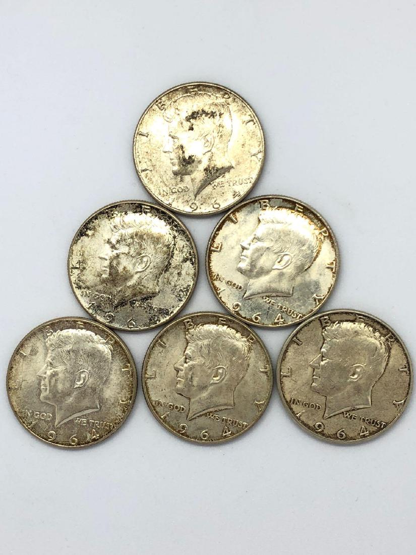 Lot Of Seven 1964 Kennedy Half Dollar Coins (1 of 2)