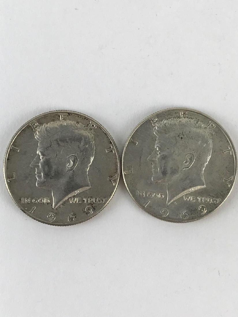 Lot Of Two 1969 Kennedy Half Dollar Coins (1 of 3)
