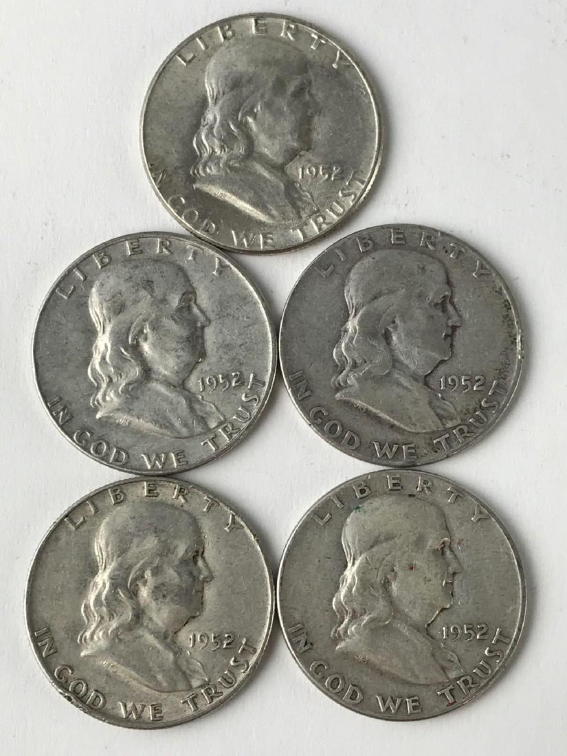 Lot Of Five 1952 Franklin Half Dollar Coins (1 of 3)